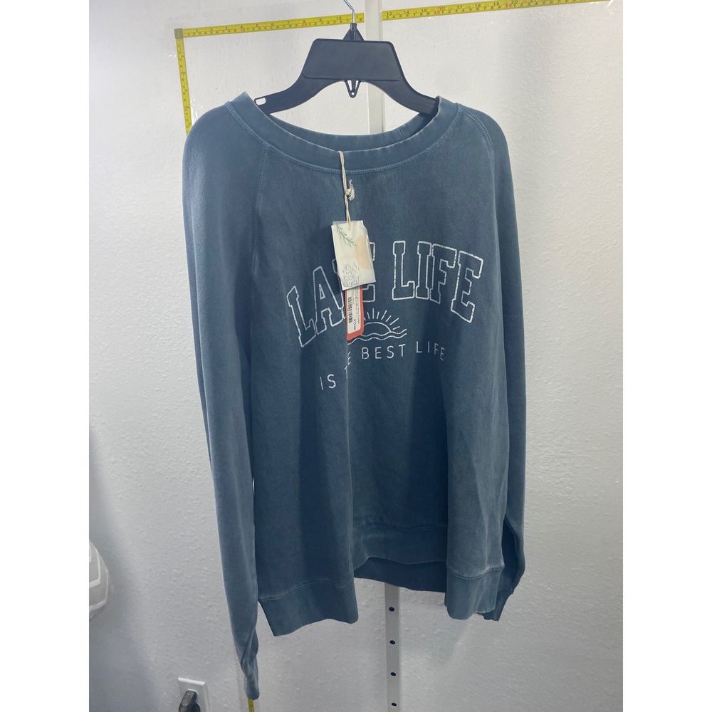Thread & Supply Lake Life Is The Best Life Sweatshirt Blue Mineral Wash 2X NWT